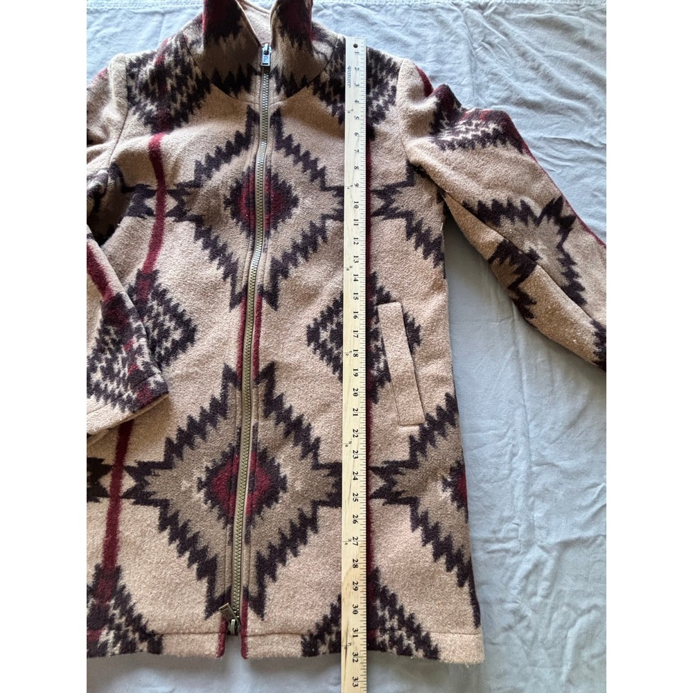 Pendleton Women Harding Jacquard Wool Blend Zip Front Coat Tan Red Small - Picture 2 of 6
